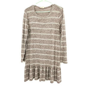 Everly size Medium striped sweater‎ tunic long sleeve white oatmeal/gray